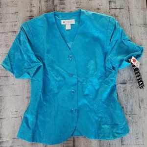 Cyan Blue Two Piece Skirt Suit